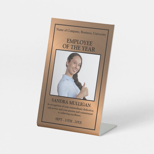 Rose Gold/Personalisiertes Foto - Mitarbeiterpreis Sockelschild (Vorderseite)