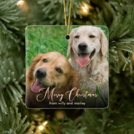 Rose Gold Pet Foto Frohe Weihnachtsschrift Keramikornament