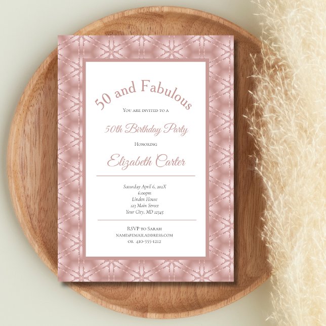 Rose Gold Pink 50 Fabuleux Invitation anniversaire (Rose Gold Pink Gray 50 and Fabulous Birthday Invitation for her. Printed or Instant digital download)