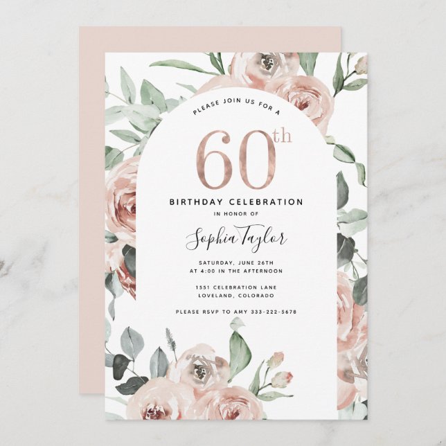 Rose Gold Pink 60e anniversaire Invitation (Devant / Derrière)