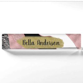Rose Gold Pink Abstrakt Wave Moderner Glam Trendy Namensplakette