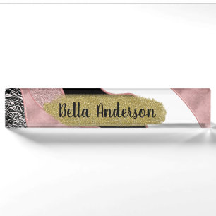 Rose Gold Pink Abstrakt Wave Moderner Glam Trendy Namensplakette