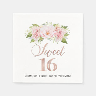 Rose Gold Pink Aquarell Blumensüß 16 Geburtstag Serviette