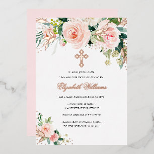 Rose Gold Pink Aquarell Florentiner Taufe Folieneinladung