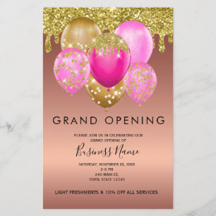 Rose Gold Pink Balloons Grand Opening Flyer