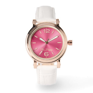 Rose Gold & Pink "Be Happy" Uhr mit weißem Armband