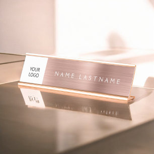 Rose Gold Pink Benutzerdefinierte Logo-Führungskra Schreibtischnamensplakette