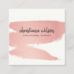 ROSE GOLD PINK BLACK BRUSH STROKE KALLIGRAPHIE QUADRATISCHE VISITENKARTE