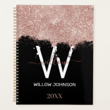 Rose Gold Pink Black Girl Glitzer Dust Monogram