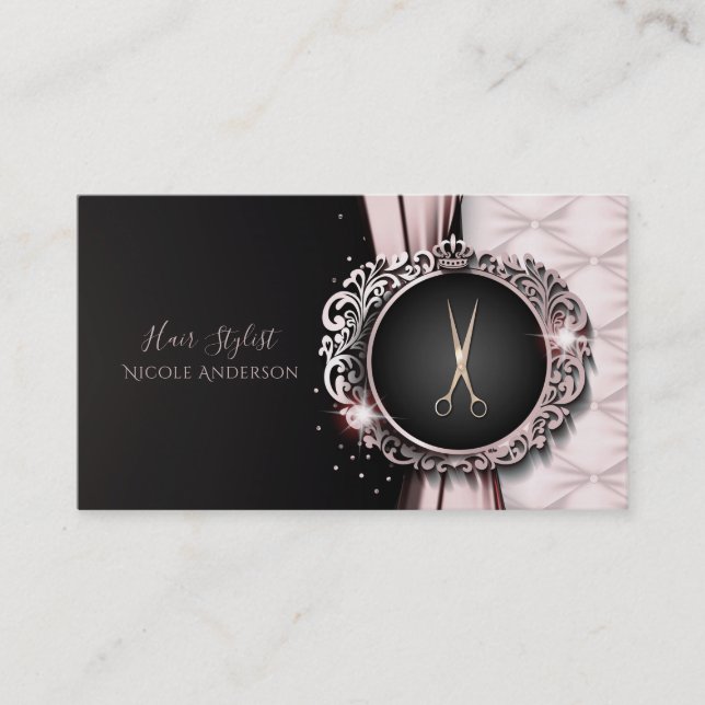 Rose Gold Pink & Black Luxus Frisur Stylist Visitenkarte (Vorderseite)