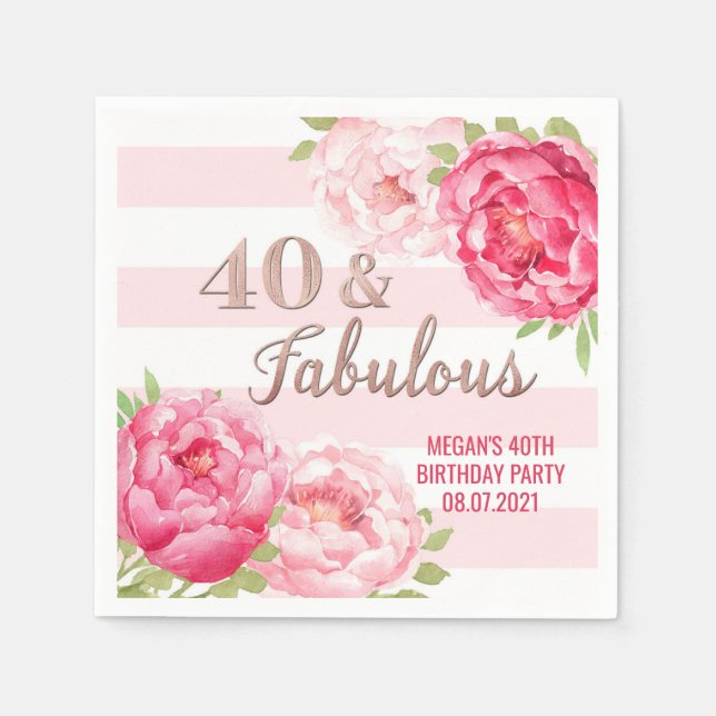 Rose Gold Pink Blume 40 & Fabulous Geburtstag Serviette (Vorderseite)