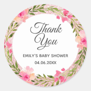 Rose Gold Pink Blumenstrauß Danke Baby Dusche Runder Aufkleber