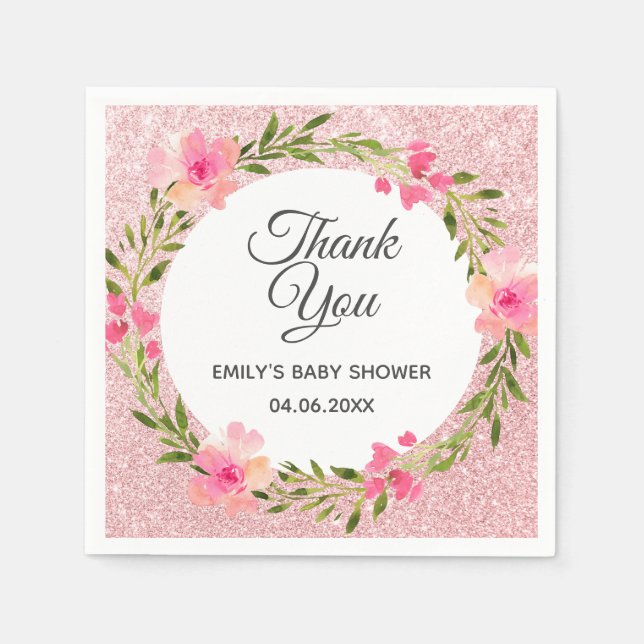 Rose Gold Pink Blumenstrauß Danke Baby Dusche Serviette (Vorderseite)