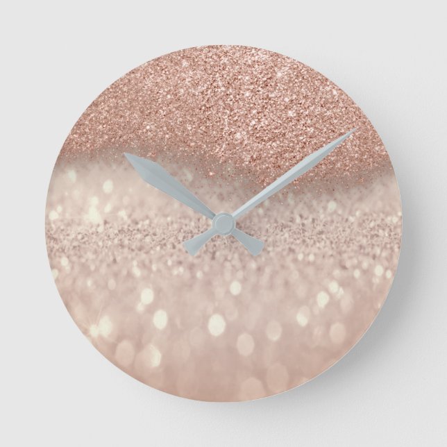 Rose Gold Pink Blush Glitter Minimal Ombre Elegant Runde Wanduhr (Vorderseite)