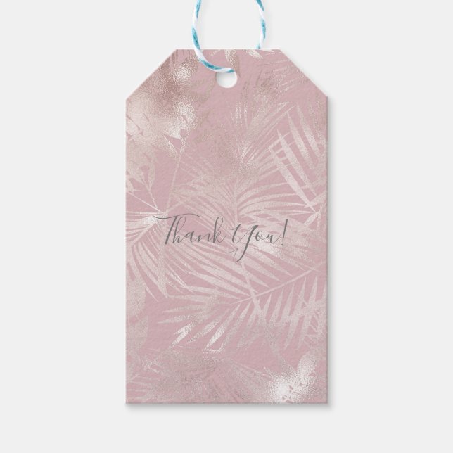 Rose Gold Pink Botanische tropische Palmen Blätter Geschenkanhänger (Vorderseite)