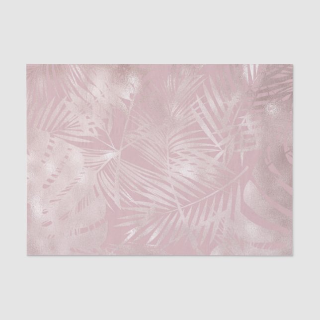 Rose Gold Pink Botanische tropische Palmen Blätter Seidenpapier (Vorderseite)