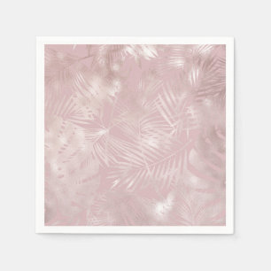 Rose Gold Pink Botanische tropische Palmen Blätter Serviette
