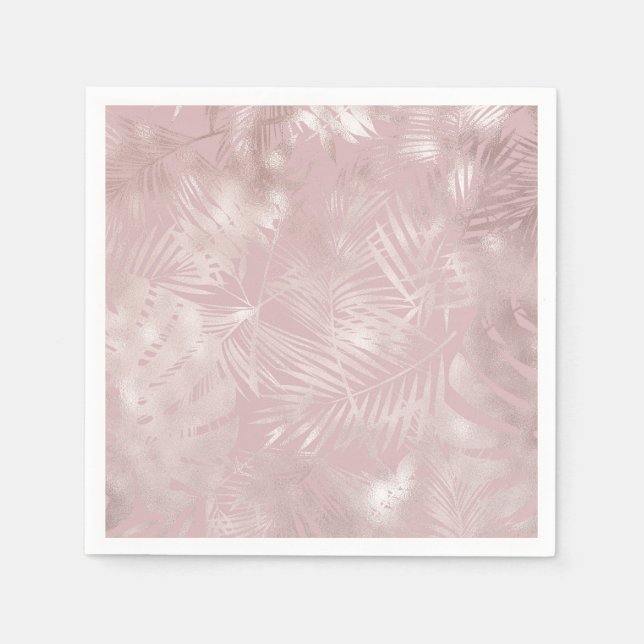 Rose Gold Pink Botanische tropische Palmen Blätter Serviette (Vorderseite)