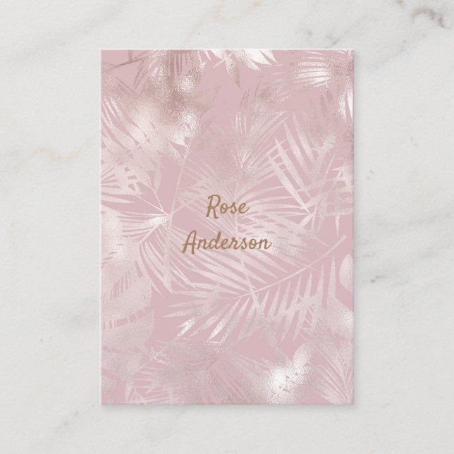 Rose Gold Pink Botanische tropische Palmen Blätter Visitenkarte (Vorderseite)