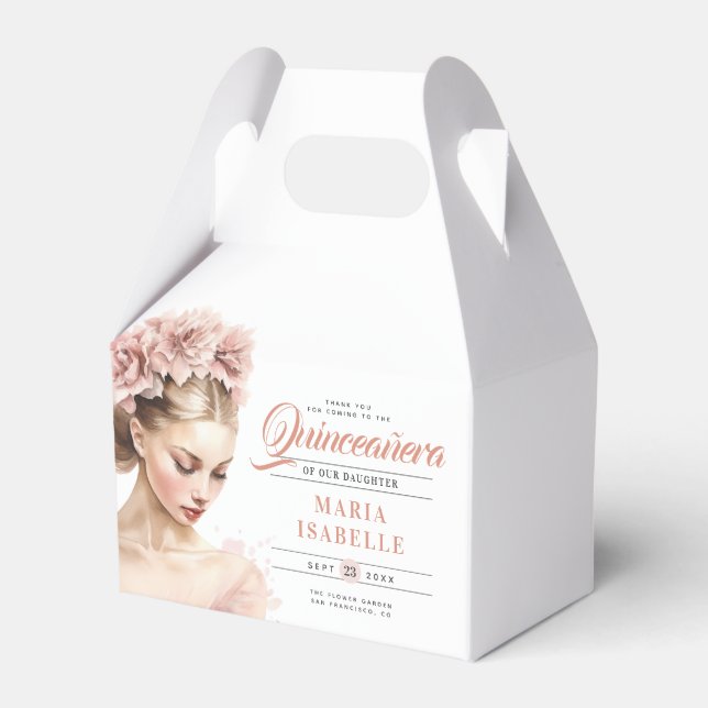 Rose Gold Pink Calligraphy Quinceanera Party Geschenkschachtel (Vorderseite)