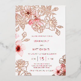 Rose Gold Pink Cherry Blossom Hochzeit Folieneinladung