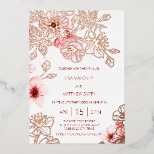 Rose Gold Pink Cherry Blossom Hochzeit Folieneinladung