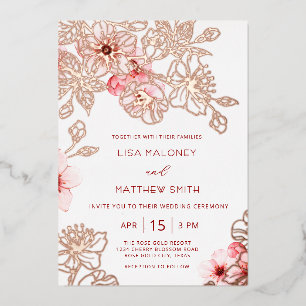 Rose Gold Pink Cherry Blossom Hochzeit Folieneinladung