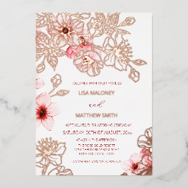 Rose Gold Pink Cherry Blossom | Photo Wedding Folieneinladung