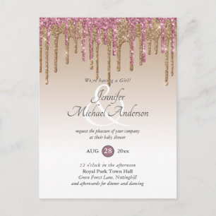 Rose Gold Pink Dripping Glitzer Baby Girl Dusche Postkarte