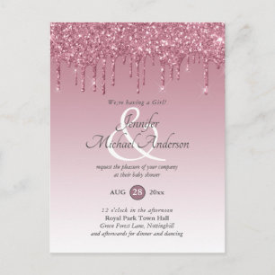 Rose Gold Pink Dripping Glitzer Baby Girl Dusche Postkarte