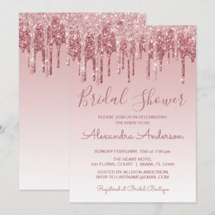 Rose Gold Pink Driving Glitzer Brautparty Einladung