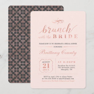Rose Gold & Pink   Elegante Hochzeits-Braut-Brunch Einladung