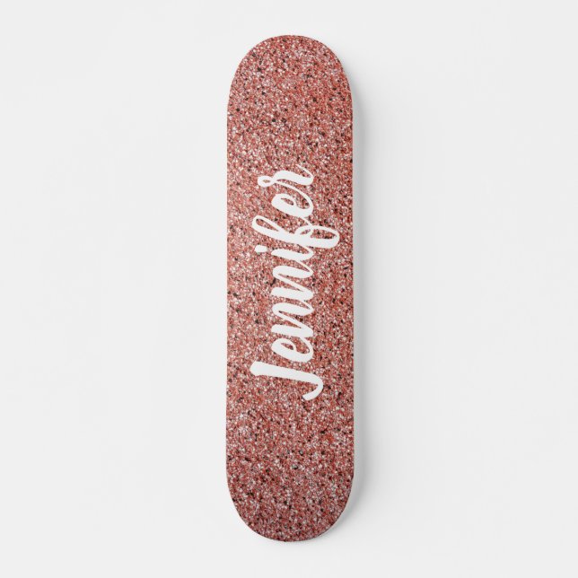 Rose Gold Pink Falsch Glitter Personalized Skateboard (Vorne)