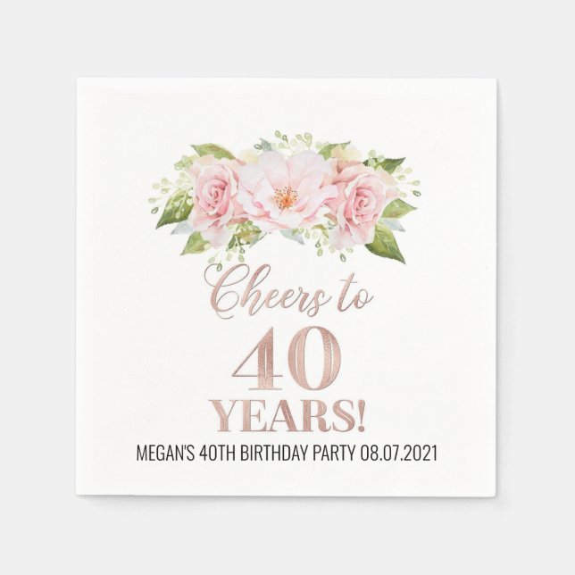 Rose Gold Pink Floral jubeln bis 40 Jahre Geburtst Serviette (Vorderseite)