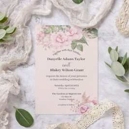 Rose Gold Pink Floral Moderne Schriftart Foto Hoch Einladung