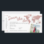 Rose Gold Pink Flugzeug Ticket Zieldatum Gerettet<br><div class="desc">Rose Gold Pink und Trendy Deep Mauve Hochzeit in Urlaubsort Save the Date Card,  die wie ein Boarding Pass oder Flugzeug Ticket mit Platz für 2 Fotos von Ihrer Reise zusammen aussieht.</div>