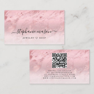 Rose Gold Pink Foil Eleganter moderner QR Code Telefonnummerkarte