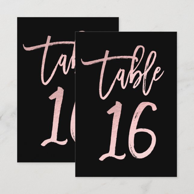 Rose Gold Pink Foil Moderne Script Tischnummer 16 (Vorne/Hinten)