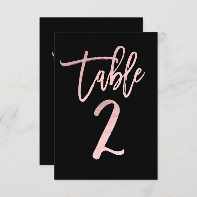 Rose Gold Pink Foil Modernes Script Tischnummer 2 (Vorne/Hinten)