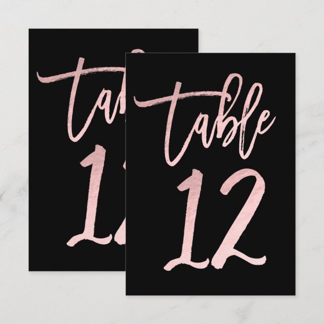 Rose Gold Pink Folie Moderne Schrift Tischzahl 12 Einladung (Vorne/Hinten)