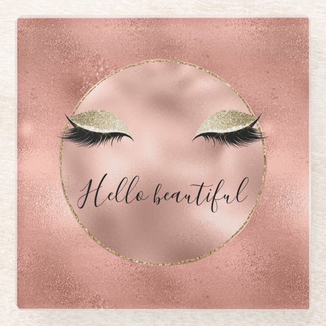 Rose Gold Pink Glam Glitzy Black Eyelashes Glasuntersetzer (Vorderseite)