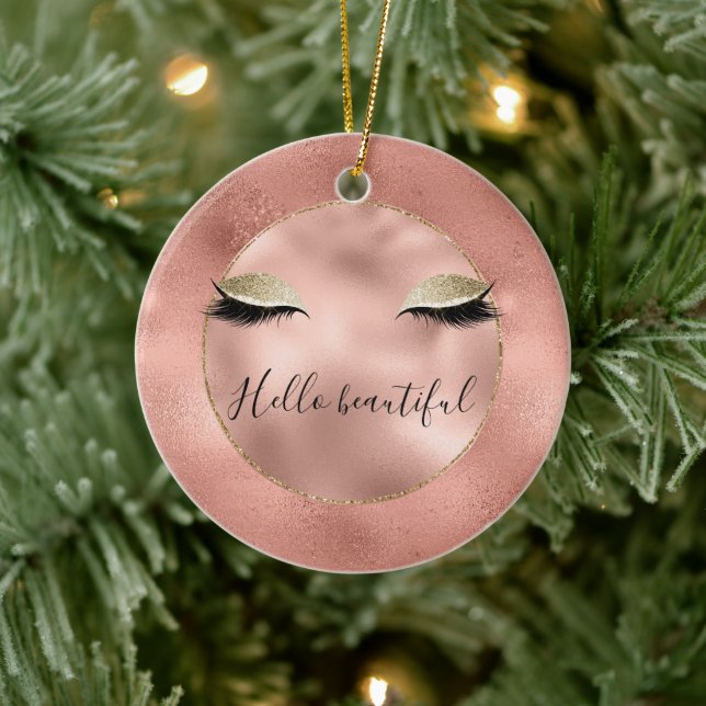 Rose Gold Pink Glam Glitzy Black Eyelashes Keramik Ornament (Baum)