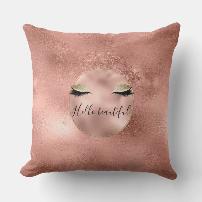 Rose Gold Pink Glam Glitzy Black Eyelashes Kissen (Vorderseite)