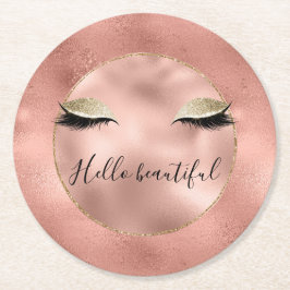 Rose Gold Pink Glam Glitzy Black Eyelashes Runder Pappuntersetzer