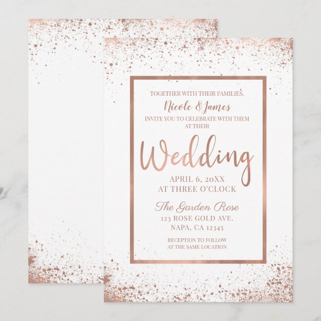 Rose Gold Pink Glam Moderne schicke Hochzeit Einladung (Vorne/Hinten)