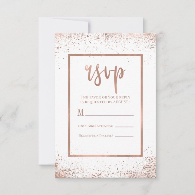 Rose Gold Pink Glam Moderner Chic Hochzeit RSVP (Vorderseite)