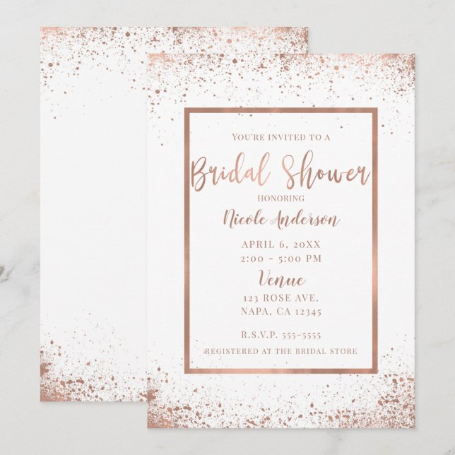 Rose Gold Pink Glam Modernes Chic Brautparty Einladung (Vorne/Hinten)