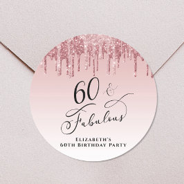 Rose Gold Pink Glitzer 60. Geburtstagsparty Runder Aufkleber