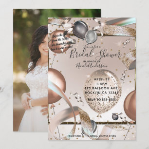 Rose Gold Pink Glitzer Ballon Brautparty Foto Einladung