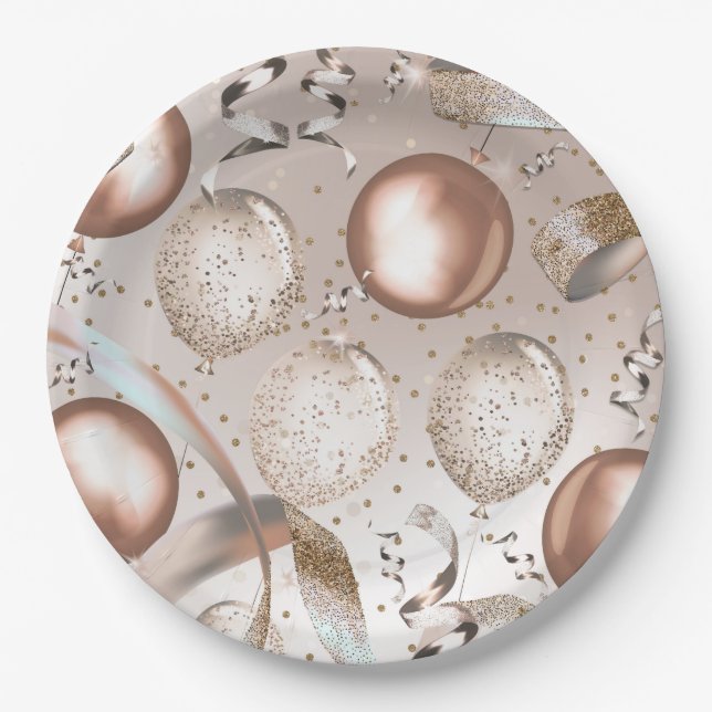 Rose Gold Pink & Glitzer Balloons Sweet 16 Party Pappteller (Vorderseite)